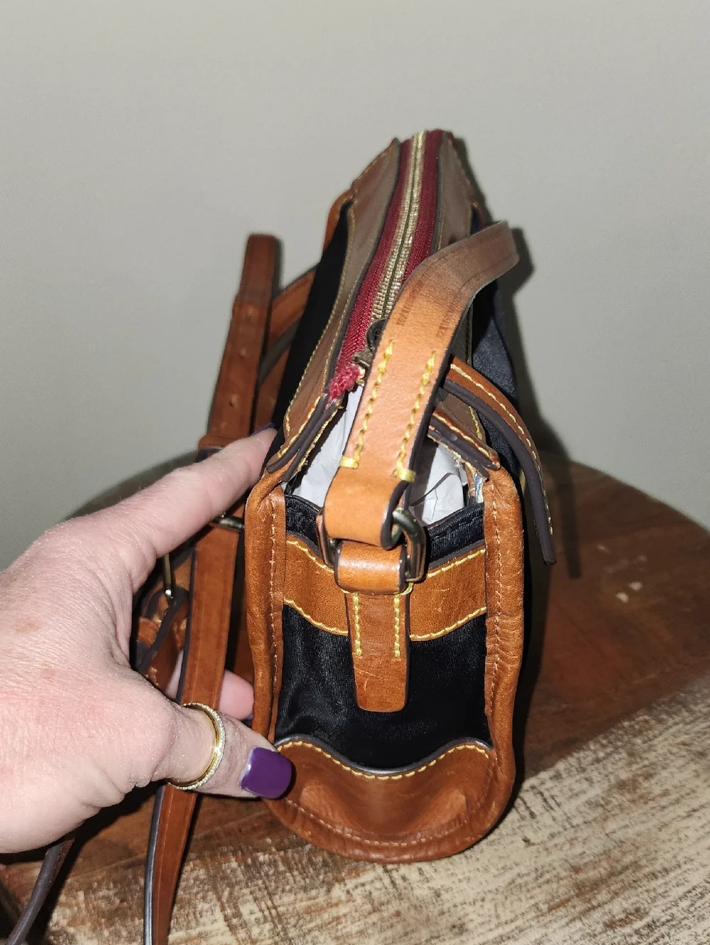 Dooney & Bourke Black and Brown Leather-Trim Nylon Messenger Crossbody Purse